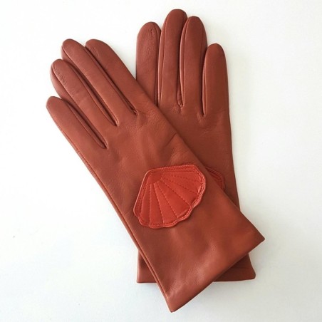 Gants en Cuir d'Agneau Cognac Chilly Concha Doublés Soie.