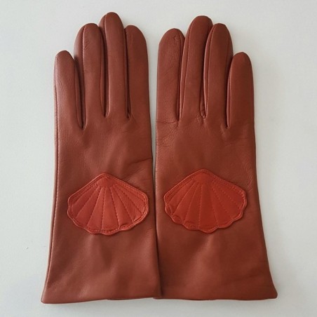 Gants en Cuir d'Agneau Cognac Chilly Concha Doublés Soie.