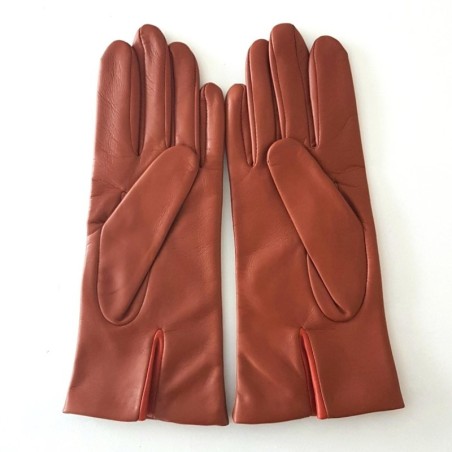 Gants en Cuir d'Agneau Cognac Chilly Concha Doublés Soie.