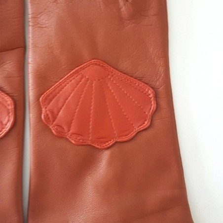 Gants en Cuir d'Agneau Cognac Chilly Concha Doublés Soie.