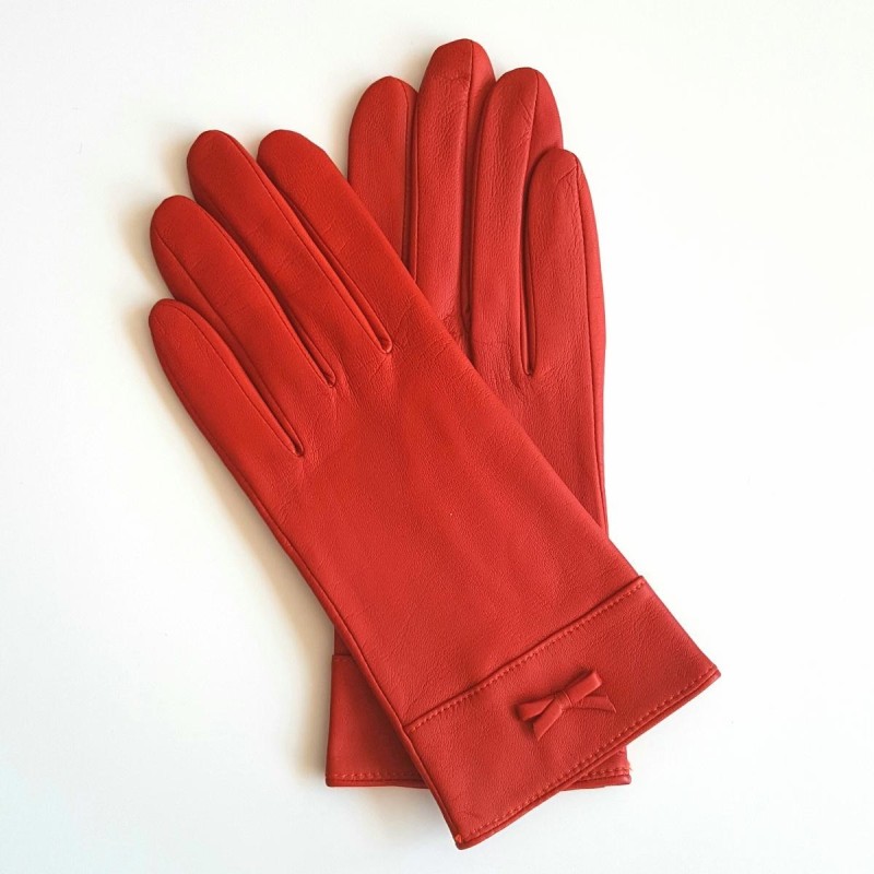 Gants en Cuir d'Agneau Orange Anémone Doublés Soie.
