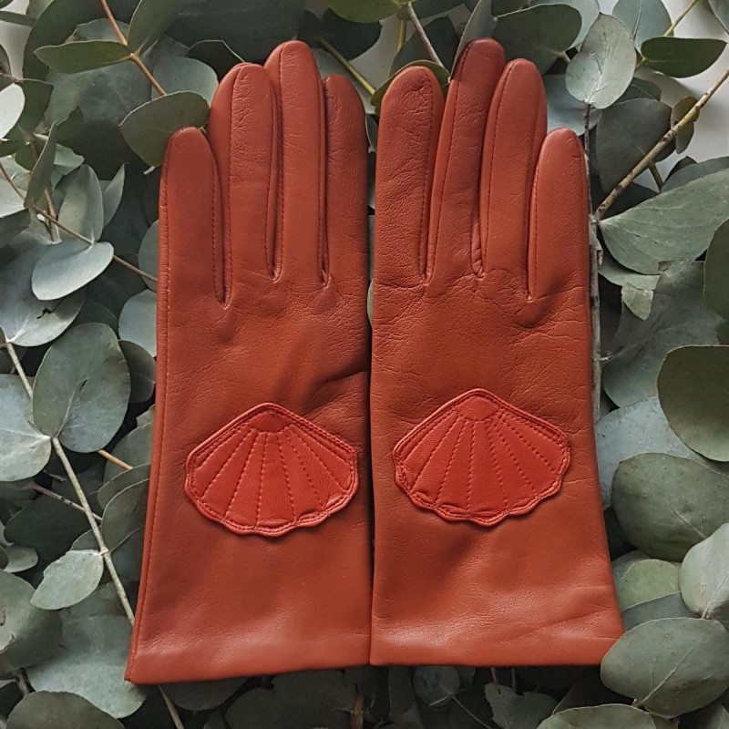Gants en Cuir d'Agneau Cognac Chilly Concha Doublés Soie.