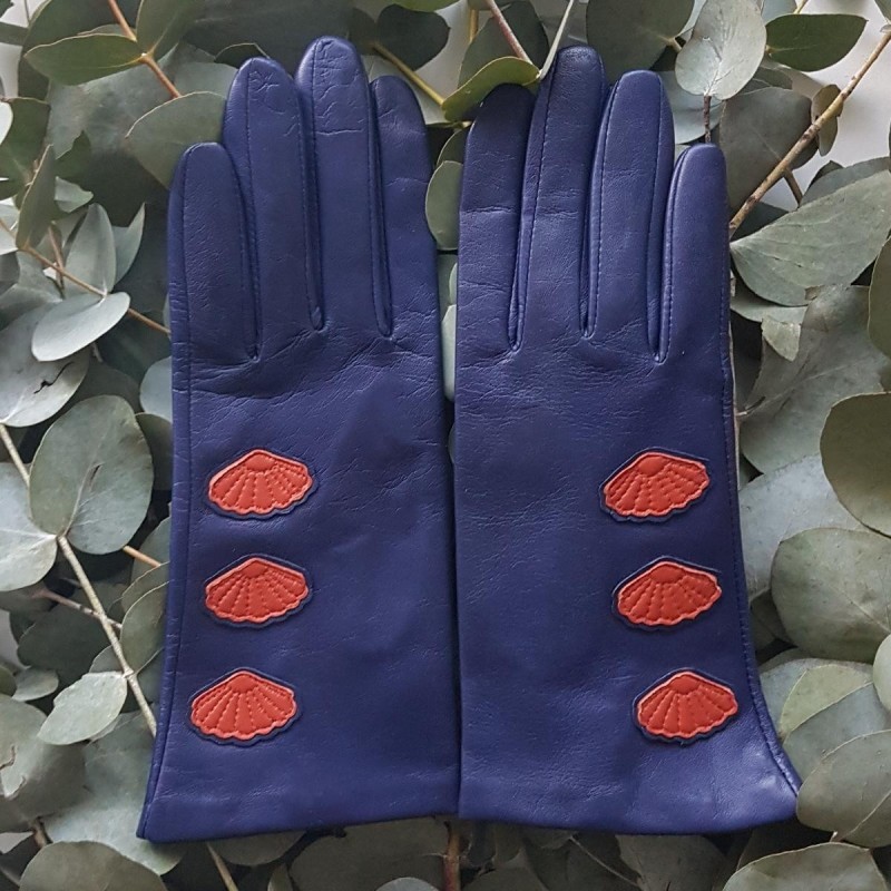 Gants en Cuir d'Agneau Blue Berry Chilly Coaja Doublés Soie.