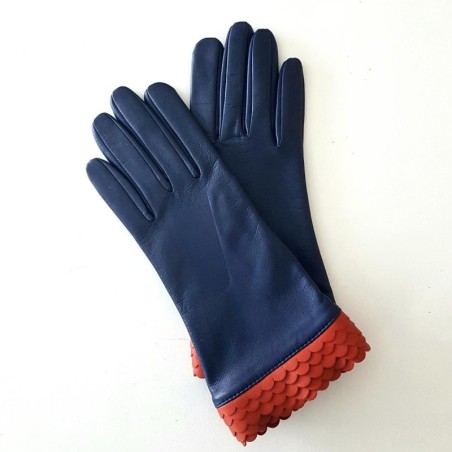 Gants en Cuir d'Agneau Blue Berry Chilly Onda Doublés Soie.