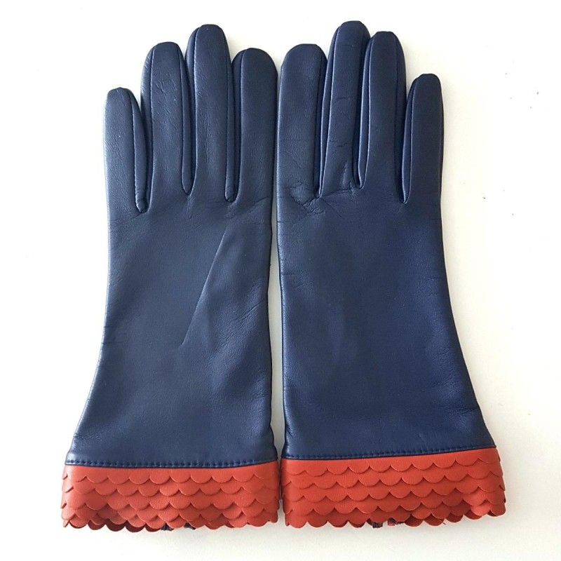 Gants en Cuir d'Agneau Blue Berry Chilly Onda Doublés Soie.