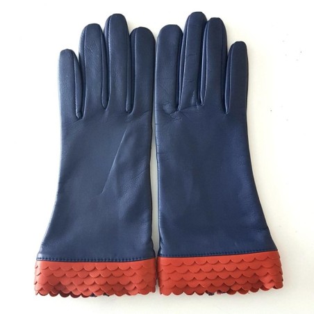 Gants en Cuir d'Agneau Blue Berry Chilly Onda Doublés Soie.