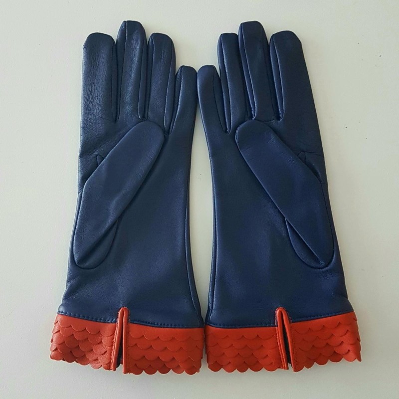 Gants en Cuir d'Agneau Blue Berry Chilly Onda Doublés Soie.