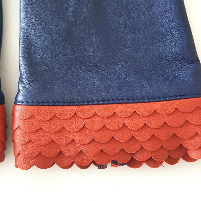 Gants en Cuir d'Agneau Blue Berry Chilly Onda Doublés Soie.