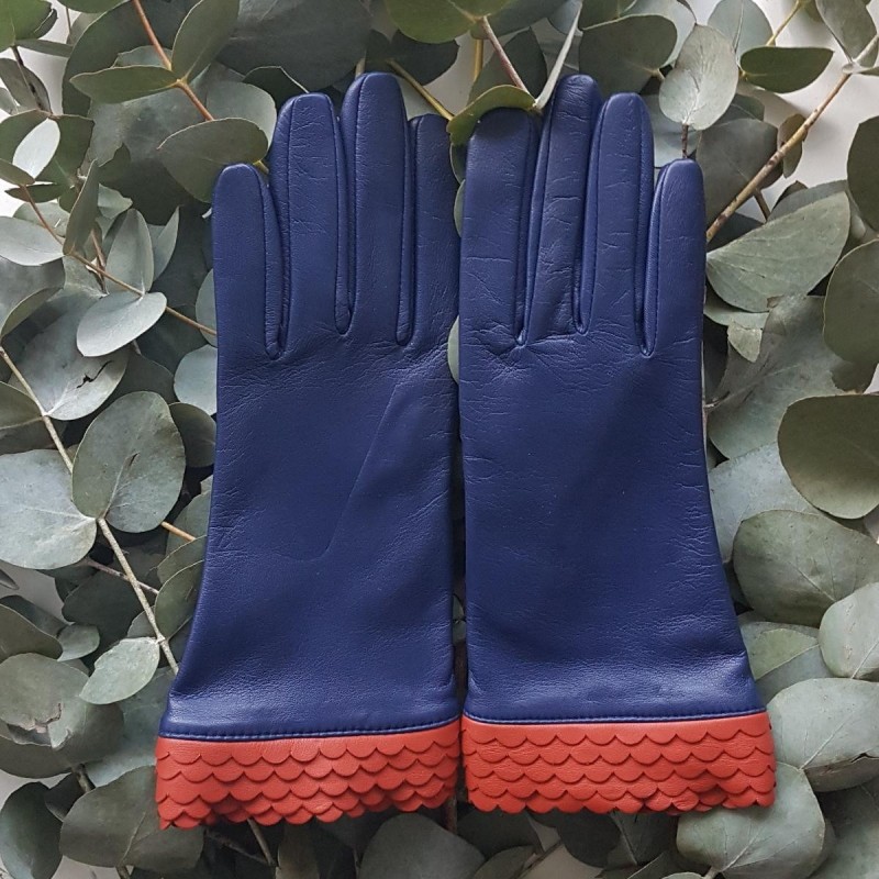 Gants en Cuir d'Agneau Blue Berry Chilly Onda Doublés Soie.