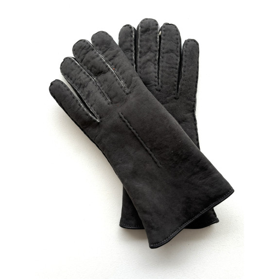 Gants en cuir d'agneau lainé gris "ANASTASIA"