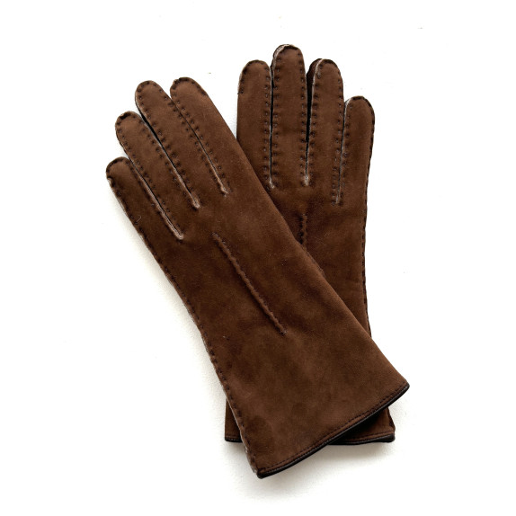 Gants en cuir d'agneau lainé marron "ANASTASIA"