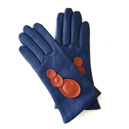 Gants en Cuir d'Agneau Blue Berry Cognac Bolla Doublés Soie.