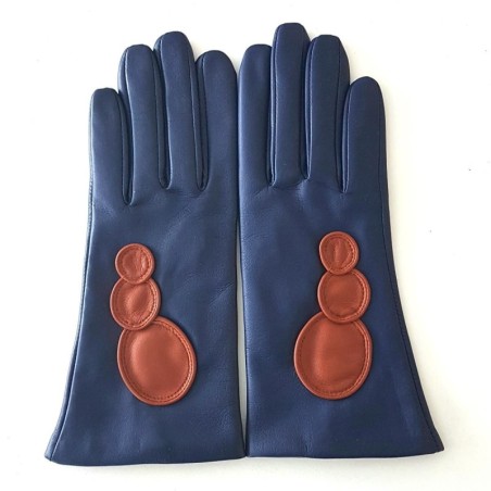Gants en Cuir d'Agneau Blue Berry Cognac Bolla Doublés Soie.