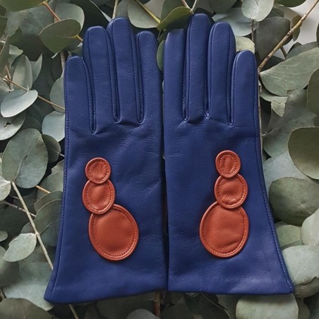 Gants en Cuir d'Agneau Blue Berry Cognac Bolla Doublés Soie.