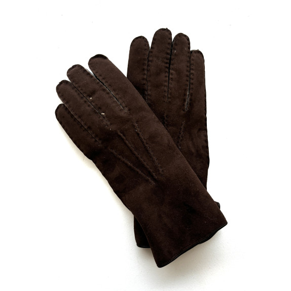 Gants en cuir d'agneau lainé marron "IGOR".