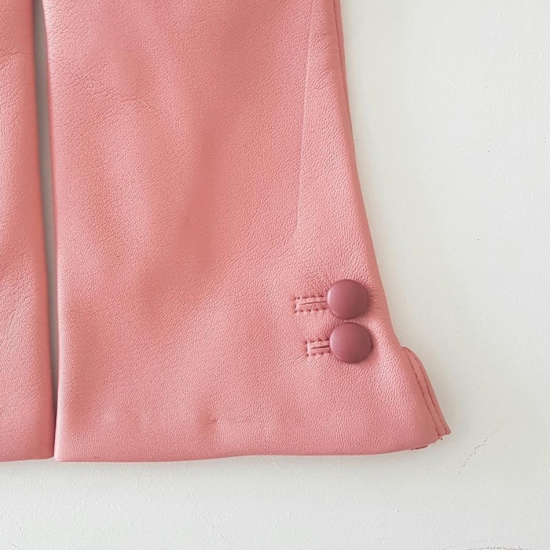 Gants en Cuir d'Agneau Blossom Rose Antique Clémentine Doublés en Soie