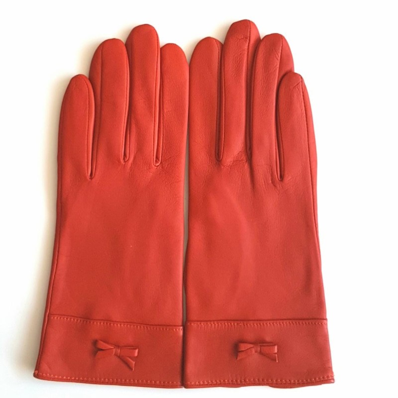 Gants en Cuir d'Agneau Orange Anémone Doublés Soie.