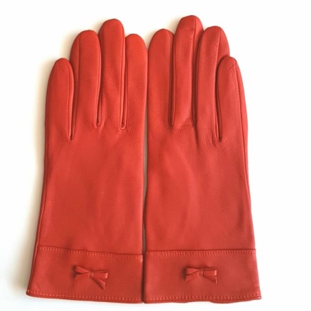 Gants en Cuir d'Agneau Orange Anémone Doublés Soie.