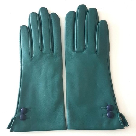 Gants en Cuir d'Agneau Vert Prune Clémentine Doublés en Soie