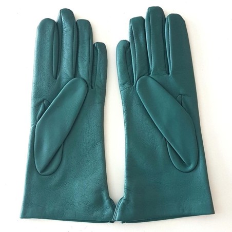 Gants en Cuir d'Agneau Vert Prune Clémentine Doublés en Soie