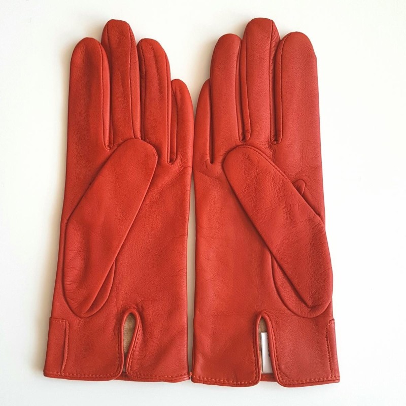 Gants en Cuir d'Agneau Orange Anémone Doublés Soie.