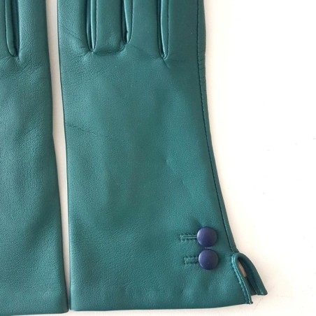 Gants en Cuir d'Agneau Vert Prune Clémentine Doublés en Soie