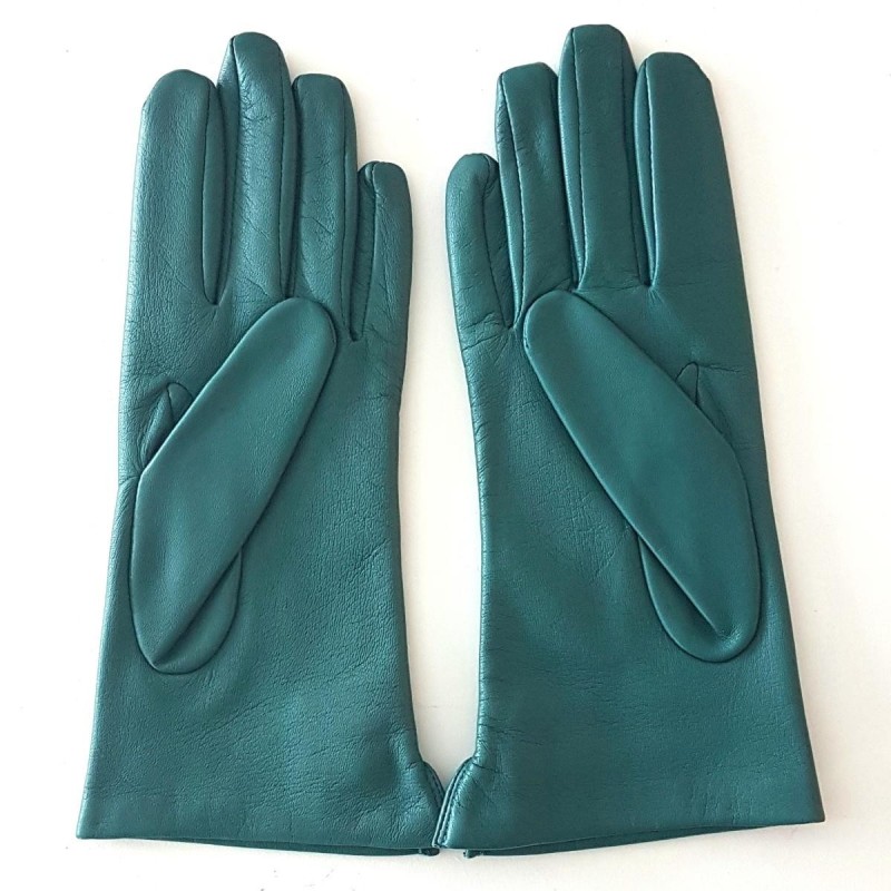 Gants en Cuir d'Agneau Vert Prune Clémentine Doublés en Soie