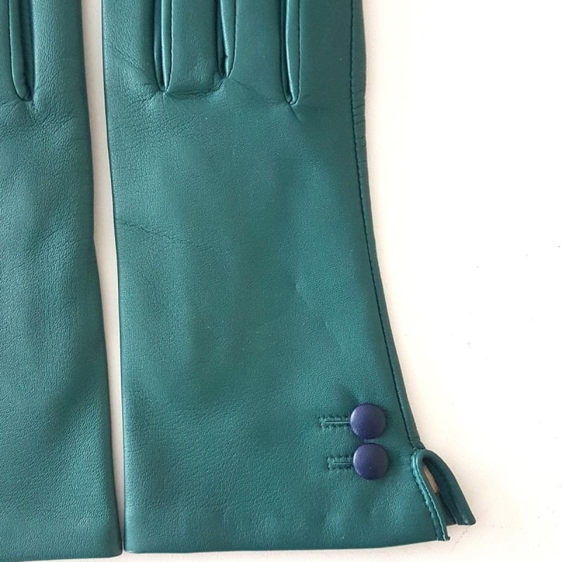 Gants en Cuir d'Agneau Vert Prune Clémentine Doublés en Soie