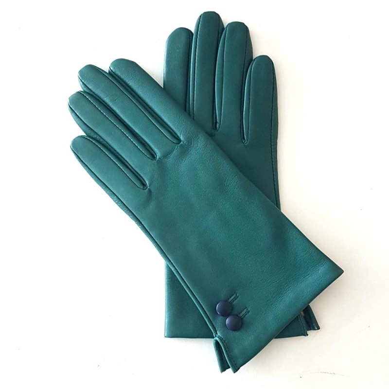 Gants en Cuir d'Agneau Vert Prune Clémentine Doublés en Soie