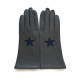 Leather gloves of lamb charcoal and blue berry "HOSHIE"