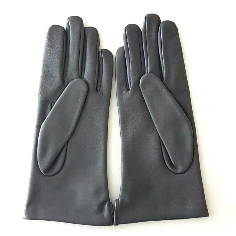 Gants en Cuir d'Agneau Charcoal Amethyste Clémentine Doublés Soie