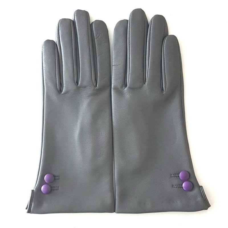 Gants en Cuir d'Agneau Charcoal Amethyste Clémentine Doublés Soie