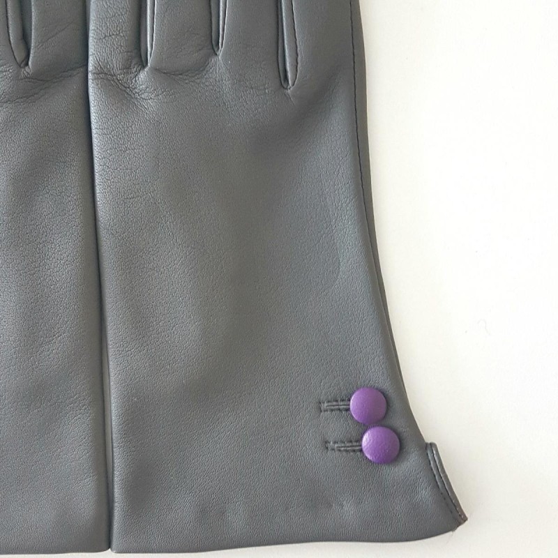 Gants en Cuir d'Agneau Charcoal Amethyste Clémentine Doublés Soie