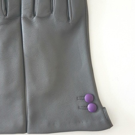 Gants en Cuir d'Agneau Charcoal Amethyste Clémentine Doublés Soie