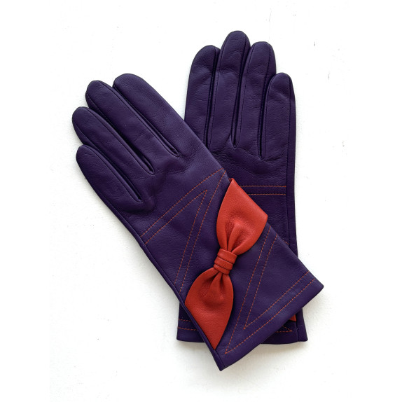 Gants en cuir d'agneau améthyste et orange "LISA".