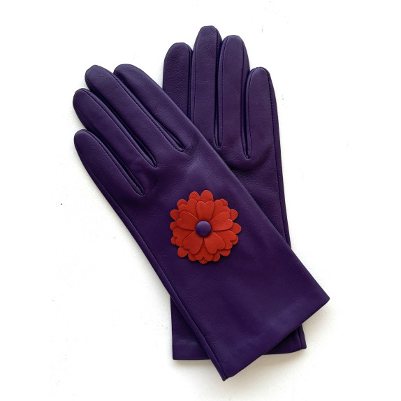 Gants en cuir d'agneau améthyste et orange "ROSA".