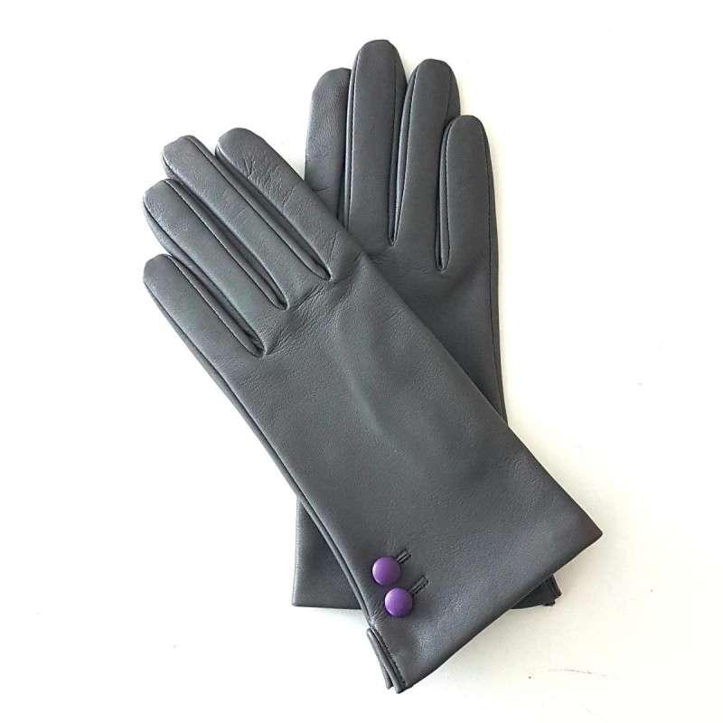 Gants en Cuir d'Agneau Charcoal Amethyste Clémentine Doublés Soie