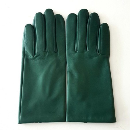 Gants en Cuir d'Agneau Verde Capucine Doublés Soie.