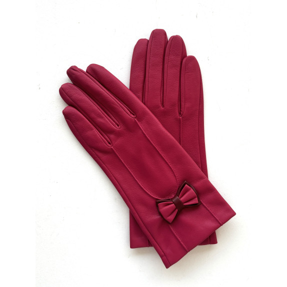 Leather gloves of lamb orchid and red h "ADELA"