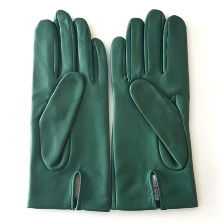 Gants en Cuir d'Agneau Verde Capucine Doublés Soie.