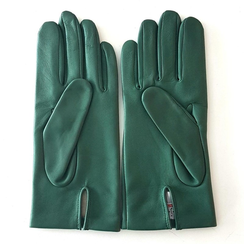 Gants en Cuir d'Agneau Verde Capucine Doublés Soie.