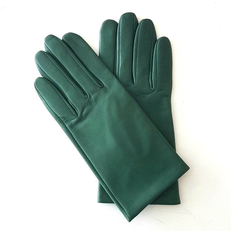 Gants en Cuir d'Agneau Verde Capucine Doublés Soie.