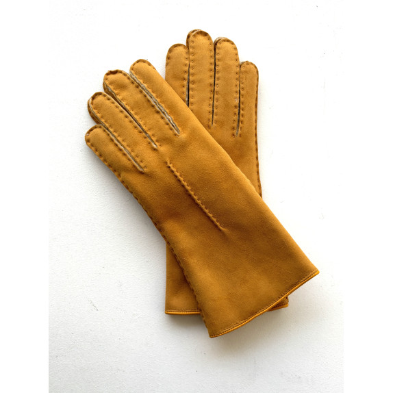 Leather gloves of sherling yellow "ANASTASIA".