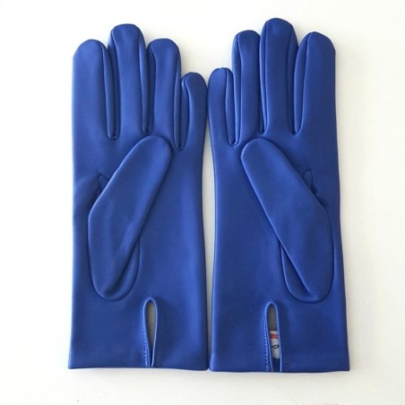 Gants en Cuir d'Agneau Bleu Gitane Capucine Doublés Soie.
