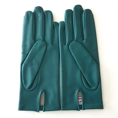 Gants en Cuir d'Agneau Vert Capucine Doublés Soie.