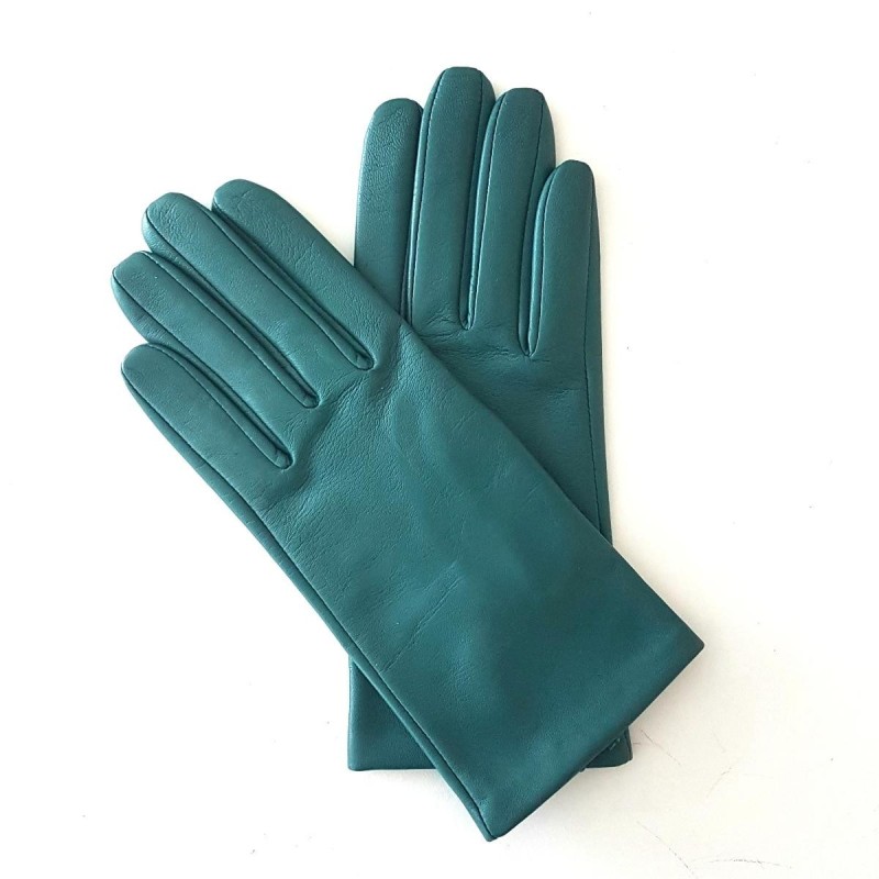 Gants en Cuir d'Agneau Vert Capucine Doublés Soie.