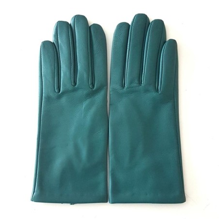 Gants en Cuir d'Agneau Vert Capucine Doublés Soie.