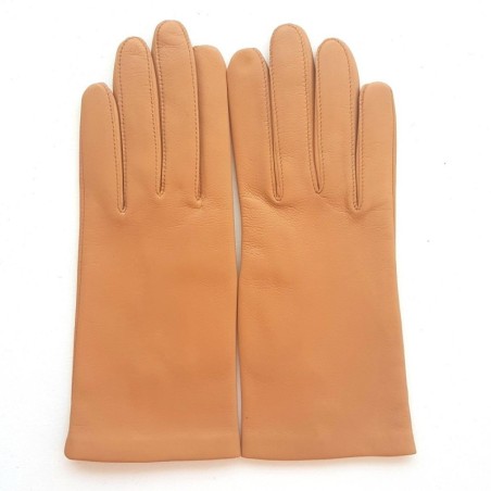 Gants en Cuir d'Agneau Caramel Capucine Doublés Soie.