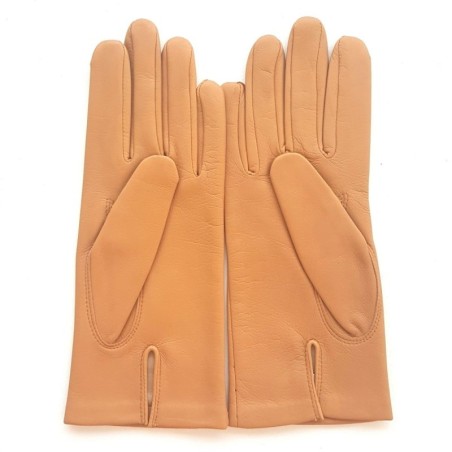 Gants en Cuir d'Agneau Caramel Capucine Doublés Soie.
