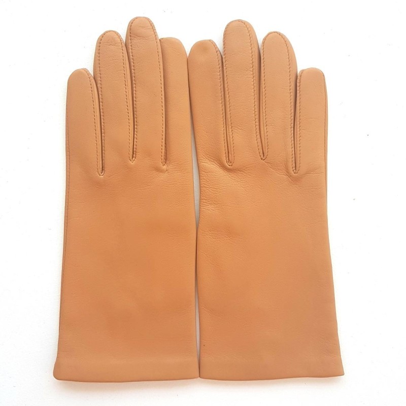 Gants en Cuir d'Agneau Caramel Capucine Doublés Soie.